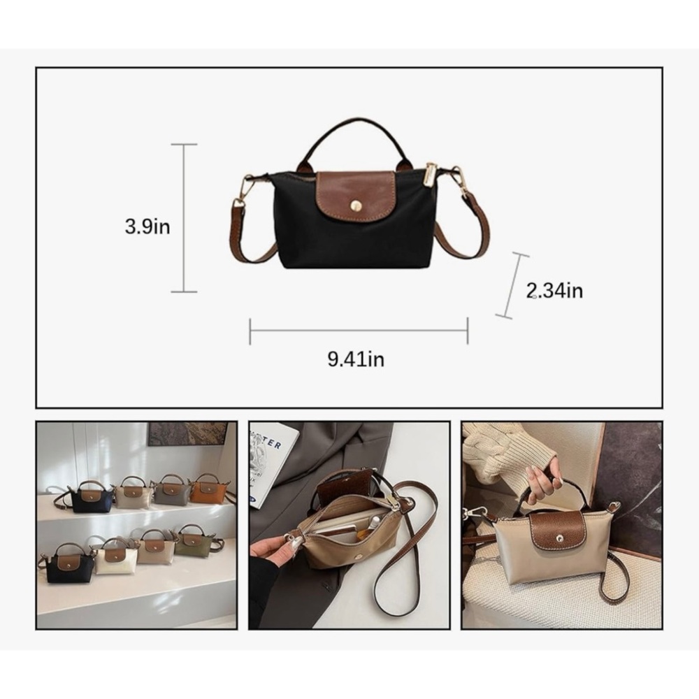 Tan nylon crossbody purse mini small top handle strap removable - Picture 4 of 9